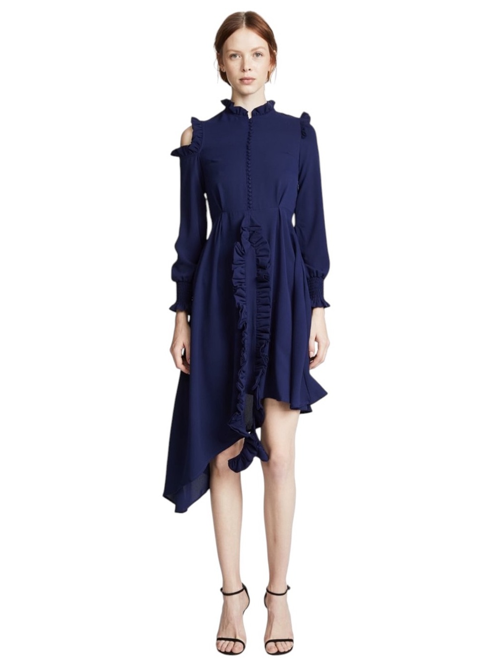 StyleKeepers Sweet Escape Cascading Ruffles Asymmetrical Hem Navy Blue Dress
